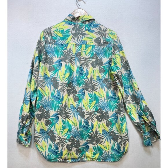 Lands End Womens Linen Button Up Shirt Size ST Green Tropical Long Sleeve Casual - Picture 9 of 12